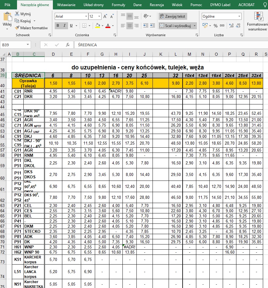 program do wyliczania ceny przewodów hydraulicznych